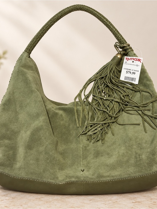Vilenca Holland Handbags - Olive Suede Fringe Shoulder Hobo Bag